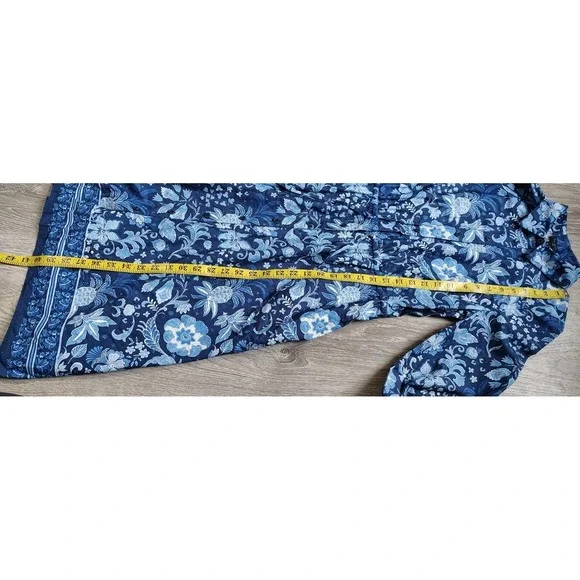 Talbots Dress 4P Womens Blue Floral A Line 3/4 Balloon Sleeve Drawstring Waist - Picture 9 of 14